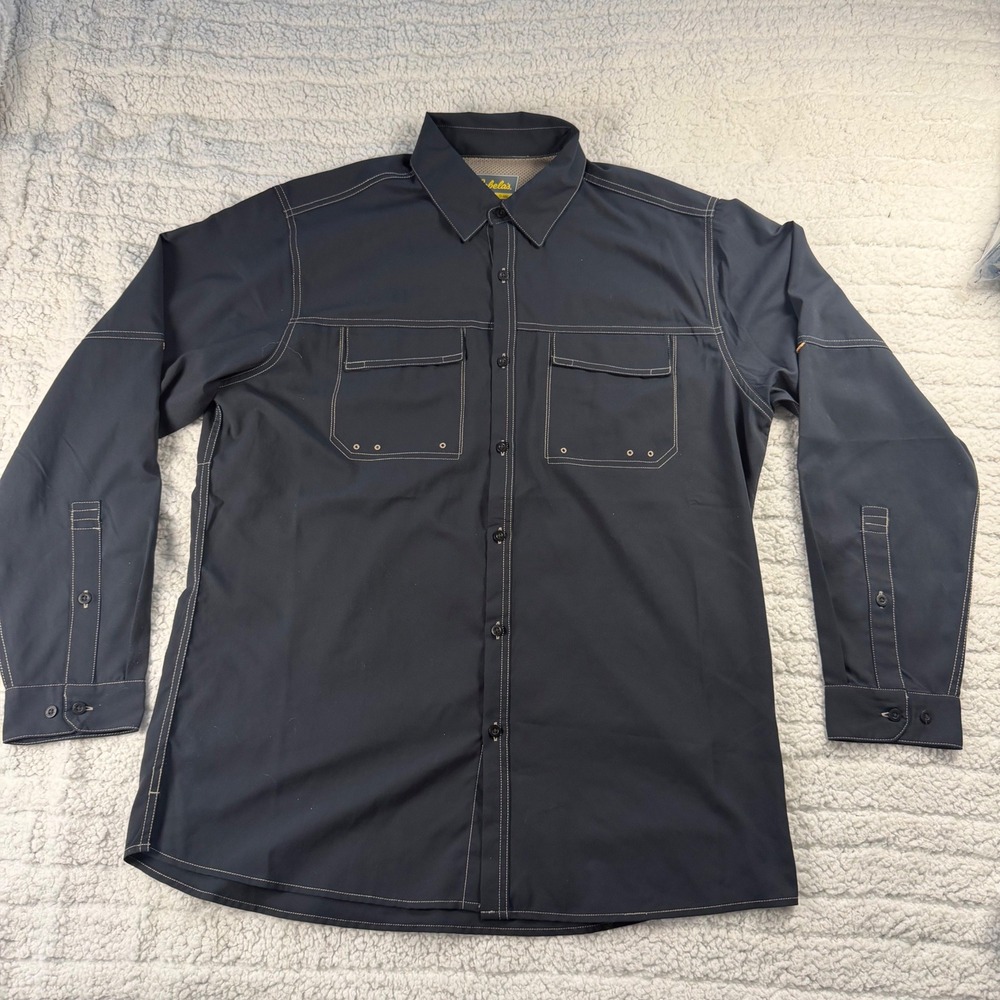 Cabelas Mens Large Dark Blue Long Sleeve Fishing Shirt 4Most UPF 30 Mesh Cowboy